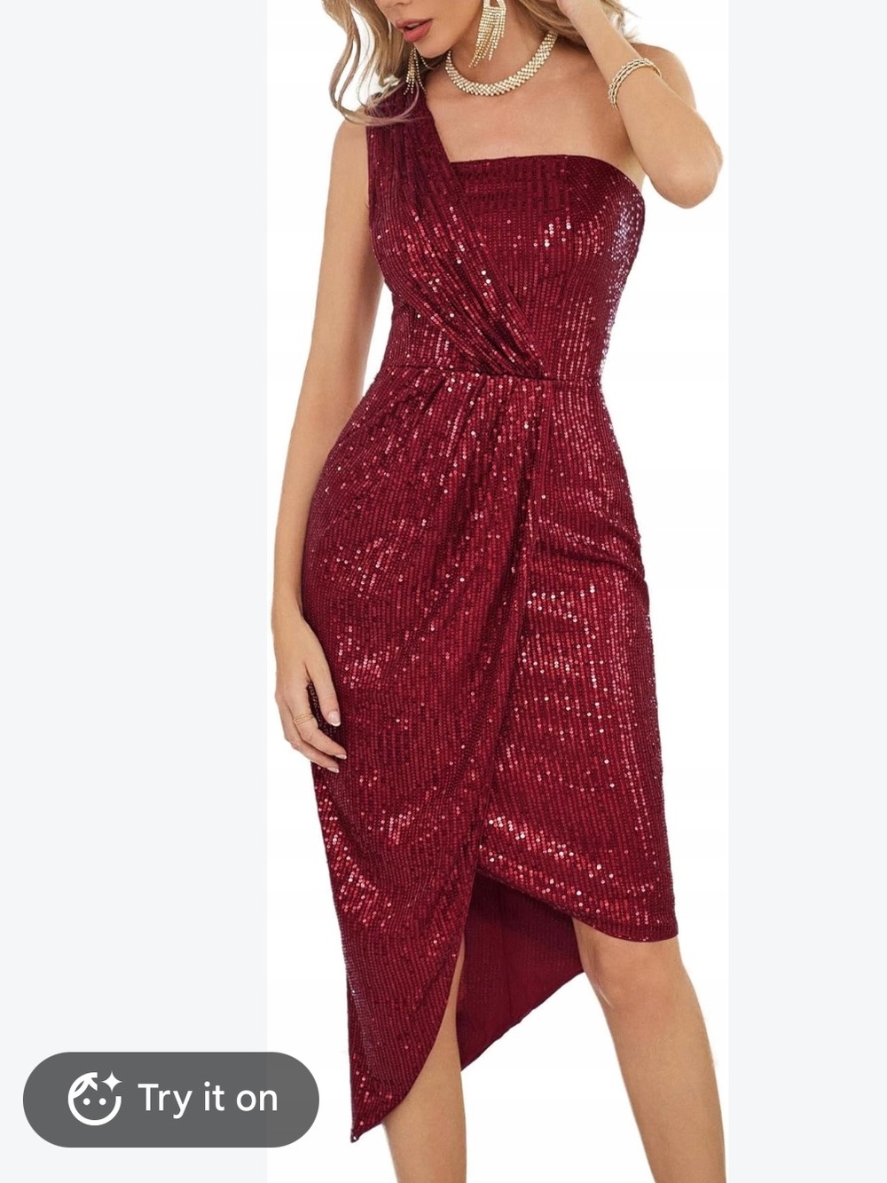 Grace Karin Burgundy Sequin Asymmetrical One-Shoulder Dress